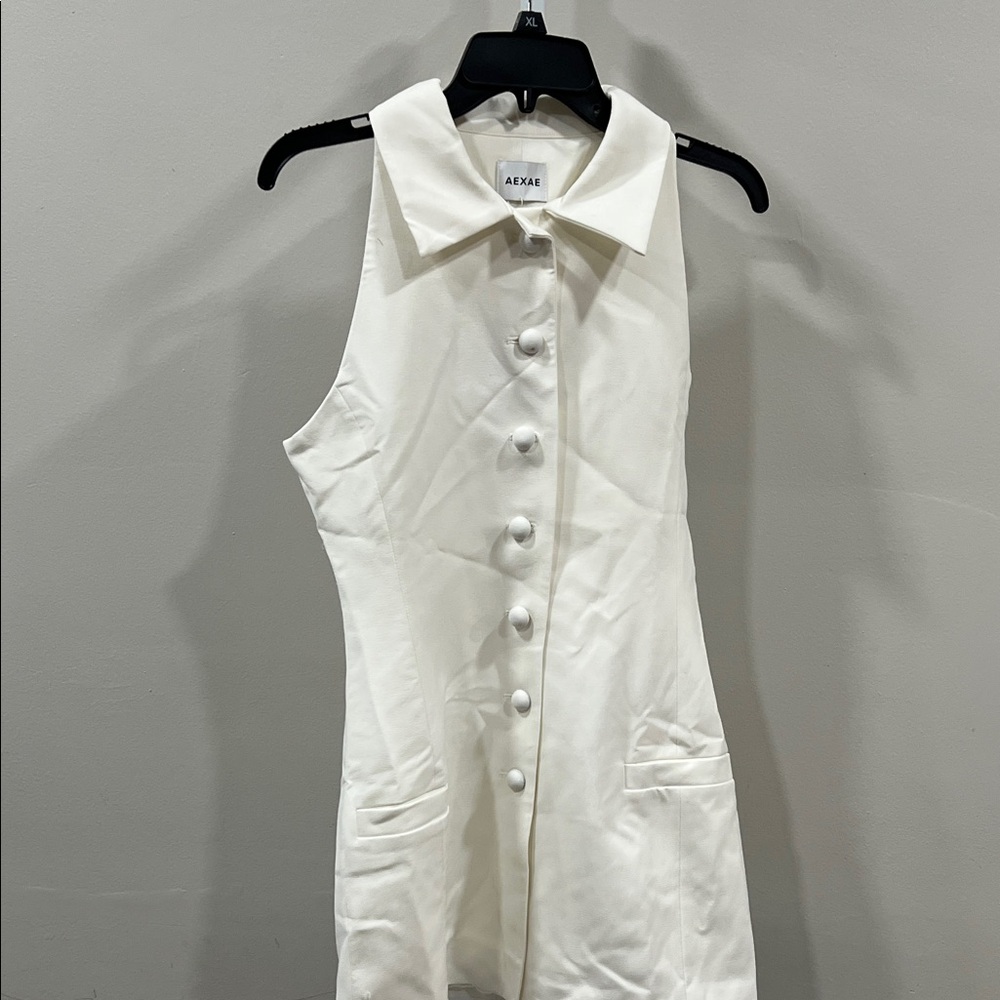 AEXAE Twill Vest Mini Button Dress in White - Picture 5 of 9